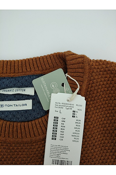 TOM TAILOR Pánský hnědý pletený pulovr s dlouhým rukávem | TOM TAILOR | obrázek 6
