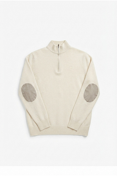 HACKETT Béžový Vlněný Chlapecký Svetr Se Záplatami Na Loktech Smart Casual