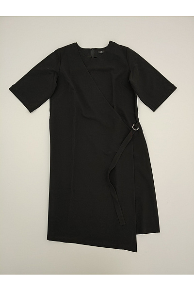 Černé zavinovací šaty s páskem elegantní minimalistické Velikost M | Unimoda | obrázek 2