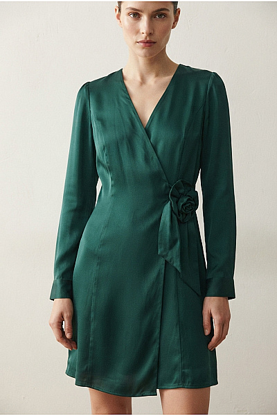 Makover Zelené Zavinovací šaty S Dlouhým Rukávem Elegantní Midi Vel. S