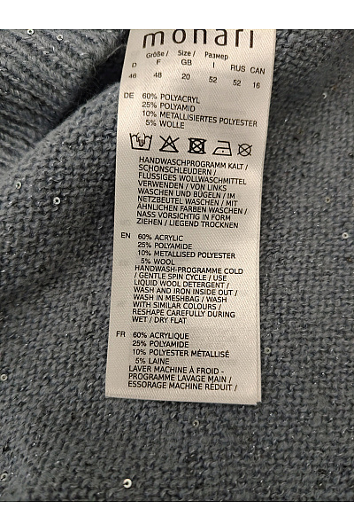 monari Šedý vlněný pulovr z jačí vlny oversized se stojáčkem Vel. DE 46 | monari | obrázek 4