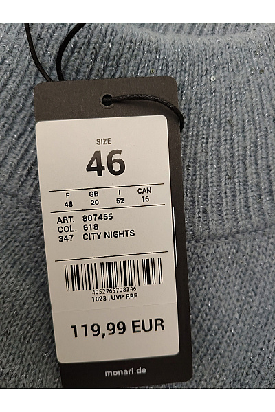 monari Šedý vlněný pulovr z jačí vlny oversized se stojáčkem Vel. DE 46 | monari | obrázek 6