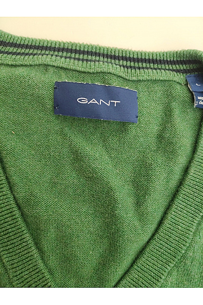 GANT Pánský zelený bavlněný pulovr s výstřihem do V basic Vel. L | GANT | obrázek 4