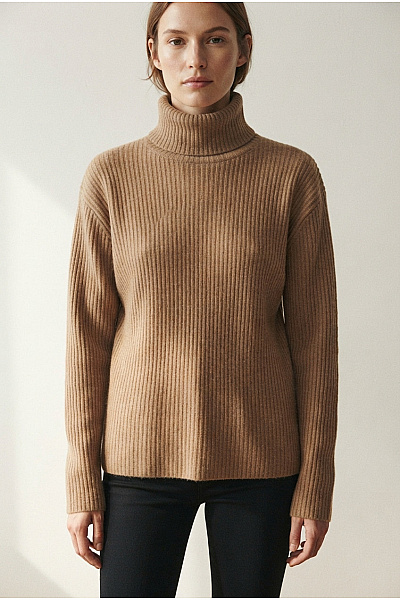 Mason´s Dámský Vlněný Rolák Hnědý žebrovaný Oversized Velikost S