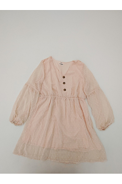 Růžové mini šaty s dlouhým rukávem puntíkované romantické Velikost S | Unimoda | obrázek 2