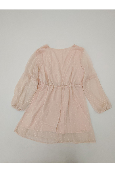Růžové mini šaty s dlouhým rukávem puntíkované romantické Velikost S | Unimoda | obrázek 8