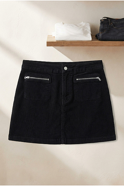 Abercrombie&Fitch Černá Bavlněná Mini Sukně Se Zipem A Kapsami Vel. M