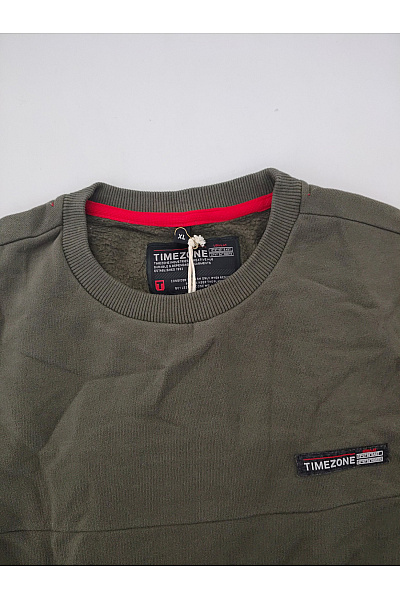 TIMEZONE Pánská khaki mikina crewneck bez potisku Velikost XL | TIMEZONE | obrázek 7