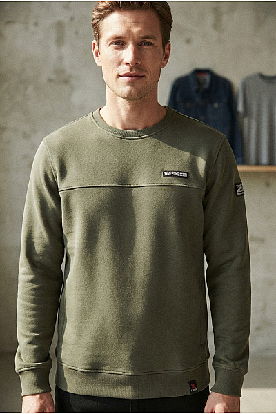 TIMEZONE Pánská Khaki Mikina Crewneck Bez Potisku Velikost XL