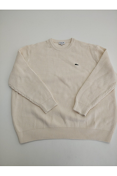 LACOSTE Béžový bavlněný pletený pulovr oversized Velikost FR 8 | LACOSTE | obrázek 2