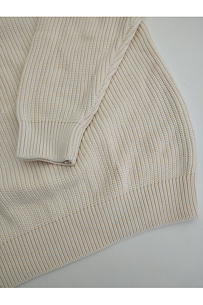 LACOSTE Béžový bavlněný pletený pulovr oversized Velikost FR 8 | LACOSTE | obrázek 3