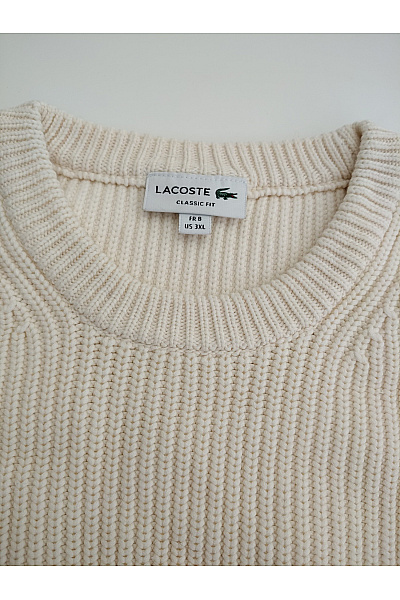 LACOSTE Béžový bavlněný pletený pulovr oversized Velikost FR 8 | LACOSTE | obrázek 5