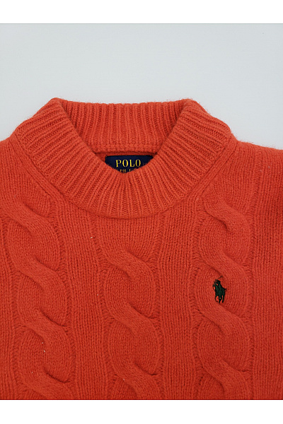 Ralph Lauren Oranžový vlněný pulovr s copánkovým vzorem a stojáčkem Vel. US XS | Ralph Lauren | obrázek 3
