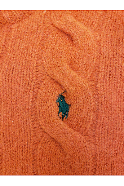 Ralph Lauren Oranžový vlněný pulovr s copánkovým vzorem a stojáčkem Vel. US XS | Ralph Lauren | obrázek 5
