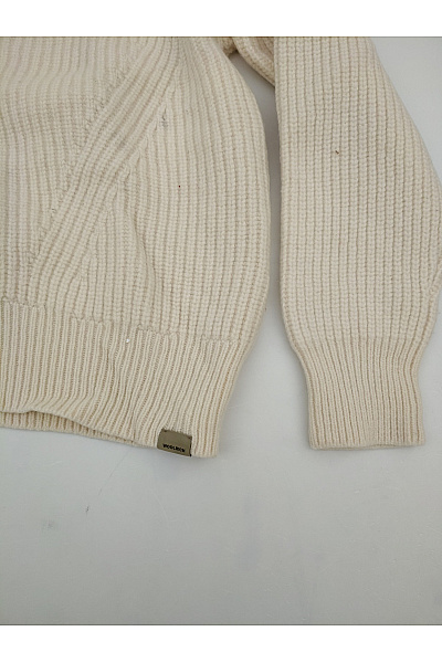 Woolrich Béžový vlněný rolák pletený žebrovaný zimní pulovr Vel. L | Woolrich | obrázek 2
