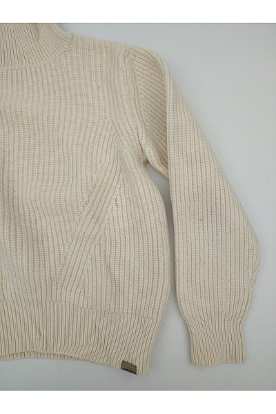 Woolrich Béžový vlněný rolák pletený žebrovaný zimní pulovr Vel. L | Woolrich | obrázek 3