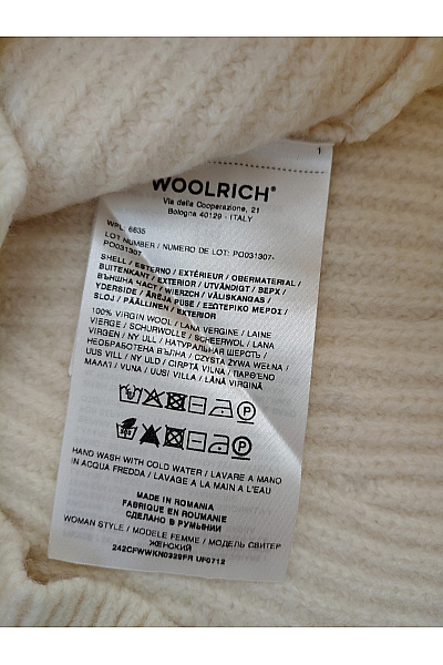 Woolrich Béžový vlněný rolák pletený žebrovaný zimní pulovr Vel. L | Woolrich | obrázek 4