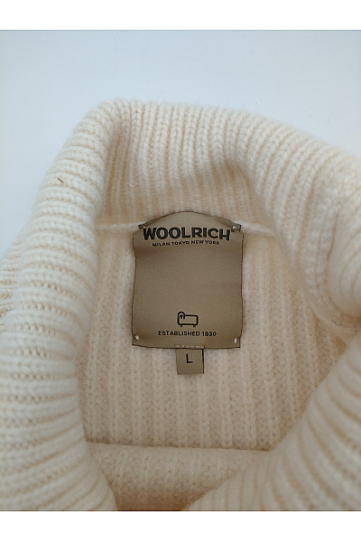 Woolrich Béžový vlněný rolák pletený žebrovaný zimní pulovr Vel. L | Woolrich | obrázek 5