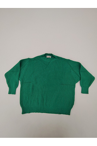 Cashmere Zelený pletený žebrovaný pulovr oversized Vel. XL | Cashmere | obrázek 2