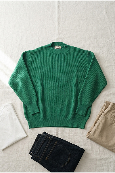 Cashmere Zelený Pletený žebrovaný Pulovr Oversized Vel. XL