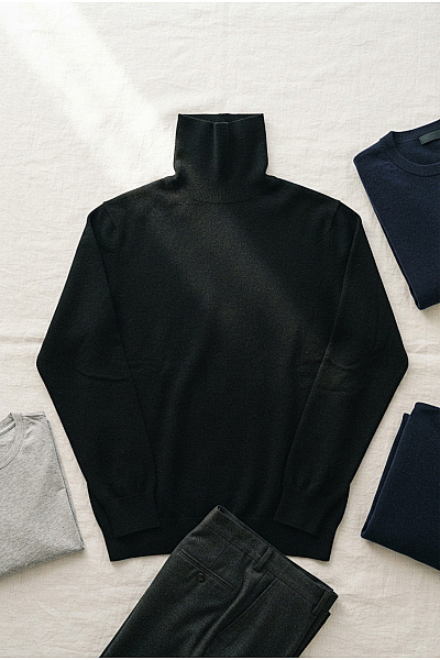 LAWRENCE GREY Pánský černý Kašmírový Rolák Basic Velikost L