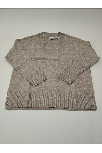 TOM TAILOR Béžový vlněný pulovr z jačí vlny s výstřihem do V oversized Velikost L | TOM TAILOR | obrázek 2