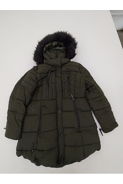 MARIKOO Dámská prošívaná zimní parka s kapucí a kožešinou khaki Velikost XXL | MARIKOO | obrázek 2
