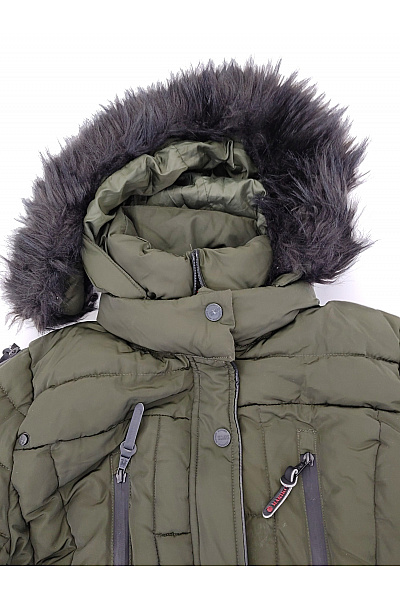 MARIKOO Dámská prošívaná zimní parka s kapucí a kožešinou khaki Velikost XXL | MARIKOO | obrázek 5