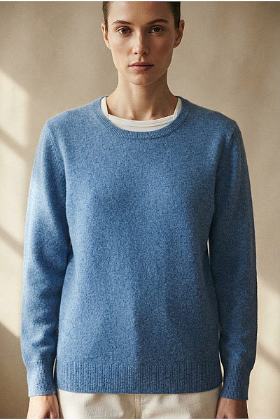 PERFECT CASHMERE Dámský Modrý Kašmírový Pulovr Basic Velikost S