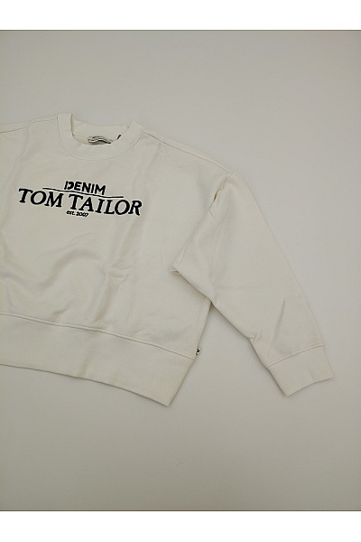 TOM TAILOR Béžová bavlněná oversized mikina s potiskem a výšivkou Velikost S | TOM TAILOR | obrázek 3