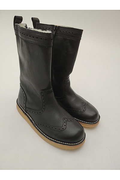 pom Dětské černé kozačky s brogue zdobením na zip Velikost 36 | pom pom | obrázek 3