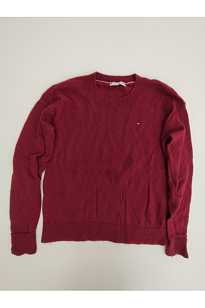 TOMMY HILFIGER Červený Pletený Pulovr Se Spadlými Rameny Vel. M