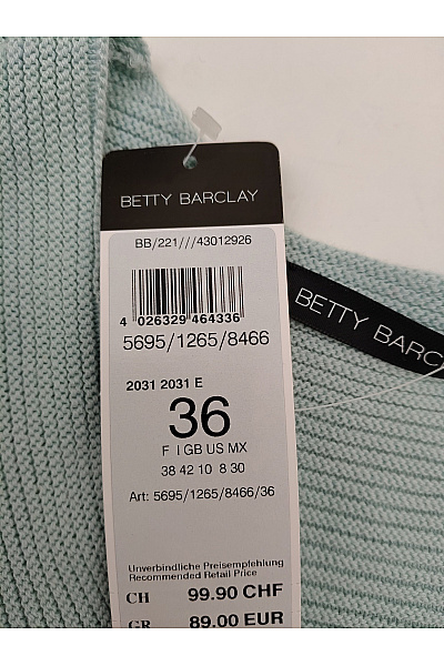 BETTY BARCLAY Dámský zelený pletený žebrovaný pulovr s výstřihem do V a spadlými rameny Velikost DE 36 | BETTY BARCLAY | obrázek 5