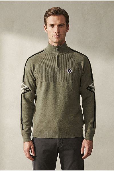 Peak Mountain Pánský Khaki Pletený Pulovr Se Stojáčkem Na Zip Sportovní Vel. 2XL