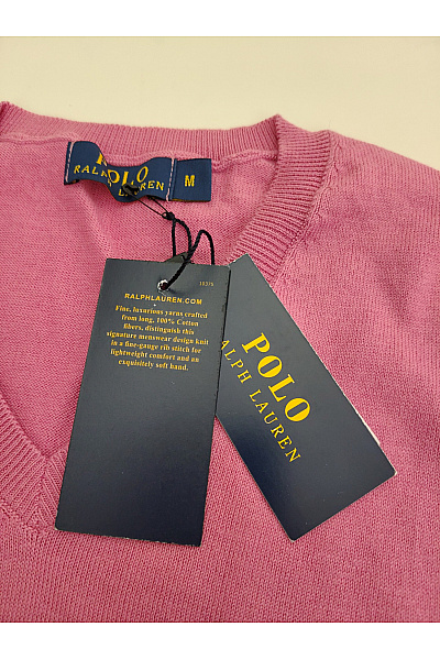 Ralph Lauren Růžový bavlněný dámský pulovr s výstřihem do V Velikost M | Ralph Lauren | obrázek 6