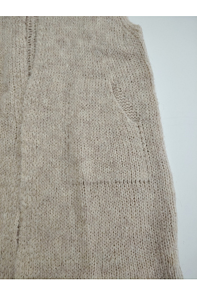 Béžová pletená dlouhá vesta s kapucí Vel. M | Unimoda | obrázek 3