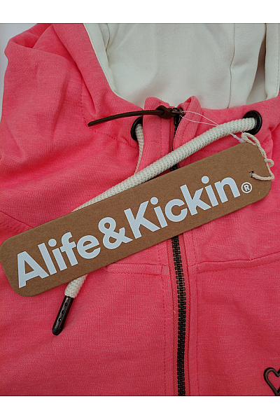 Alife and kickin Dámská růžová mikina s kapucí na zip prodloužená sportovní Vel. XL | alife and kickin | obrázek 9