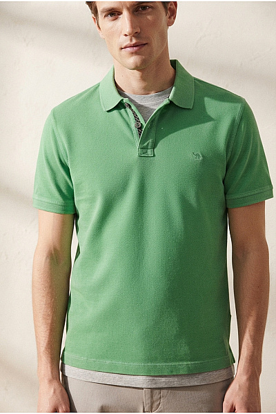 Camel Active Pánské Bavlněné Polo Tričko S Krátkým Rukávem Zelené Vel. S