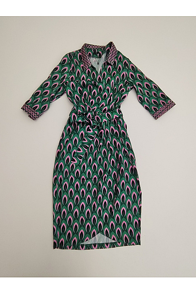 Zelené midi zavinovací košilové šaty s geometrickým vzorem Velikost S | Unimoda | obrázek 2