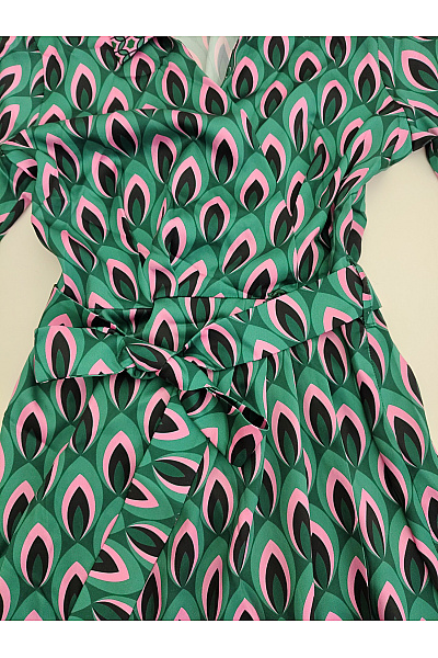 Zelené midi zavinovací košilové šaty s geometrickým vzorem Velikost S | Unimoda | obrázek 5