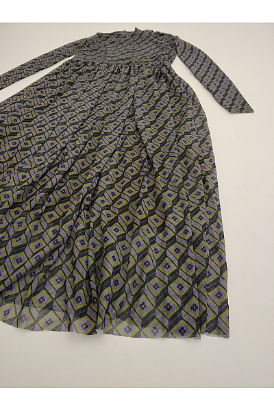 RICH&ROYAL Khaki midi šaty s dlouhým rukávem geometrický vzor Vel. EU XS | RICH&ROYAL | obrázek 3