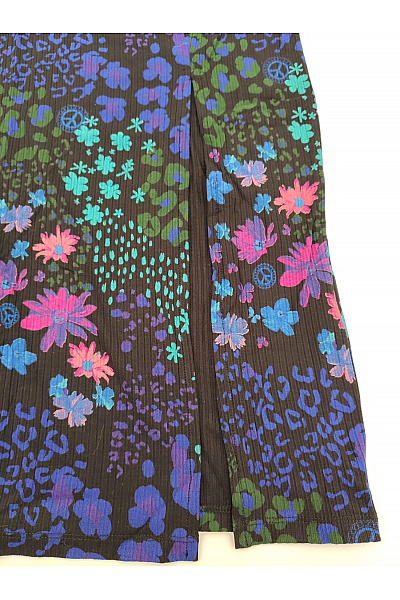 DESIGUAL Barevné maxi šaty s dlouhým rukávem květované se zvířecím vzorem a rozparkem Velikost XS | DESIGUAL | obrázek 3