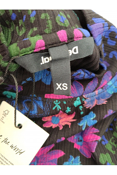 DESIGUAL Barevné maxi šaty s dlouhým rukávem květované se zvířecím vzorem a rozparkem Velikost XS | DESIGUAL | obrázek 6
