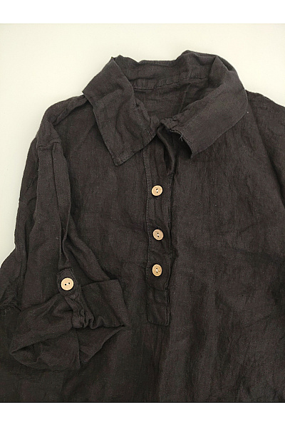 MADE IN ITALY Černé lněné košilové šaty volné Vel. L | MADE IN ITALY | obrázek 4