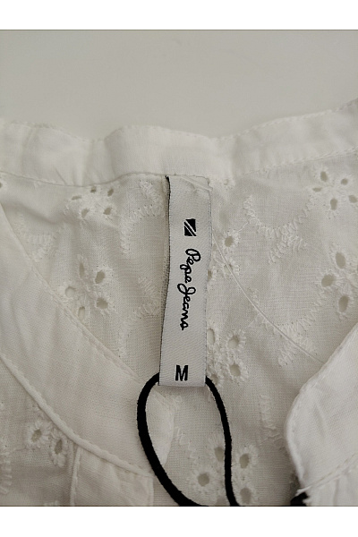 Pepe Jeans Bílá bavlněná halenka s dlouhým rukávem madeirová propínací | Pepe Jeans | obrázek 7