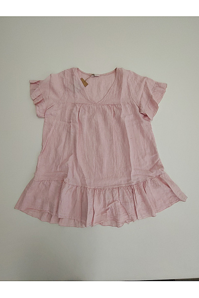 MADE IN ITALY Růžové lněné šaty volné letní mini Vel. XL | MADE IN ITALY | obrázek 2