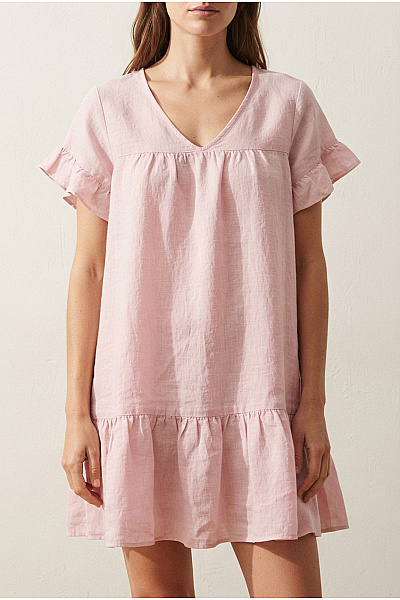 MADE IN ITALY Růžové Lněné šaty Volné Letní Mini Vel. XL