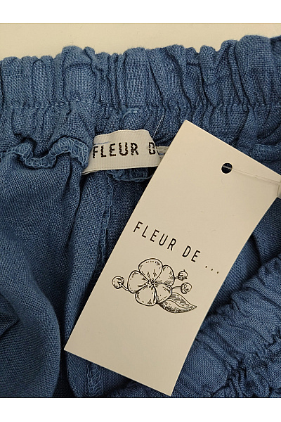 Fleur de sel Modré lněné široké letní kalhoty s gumou v pase Vel. XXS | fleur de sel | obrázek 6