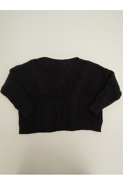 Černý pletený crop pulovr s copánkovým vzorem Velikost XXL | Unimoda | obrázek 2