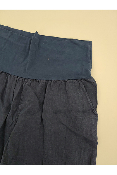 MADE IN ITALY Černé lněné letní kalhoty s vysokým pasem a kapsami Velikost IT 46/48 | MADE IN ITALY | obrázek 3